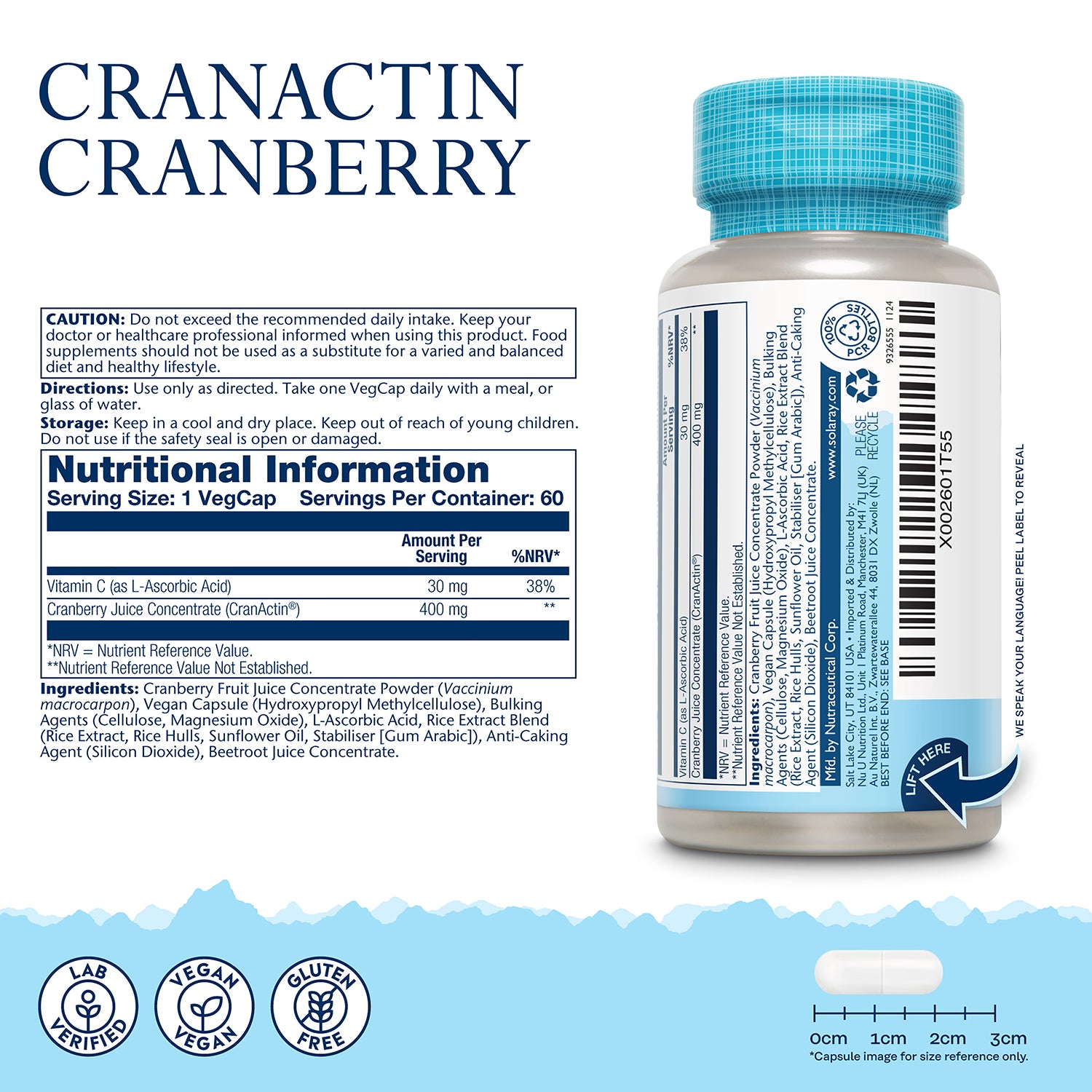 Solaray Cranactin cranberry supplement 60 capsules - British product
