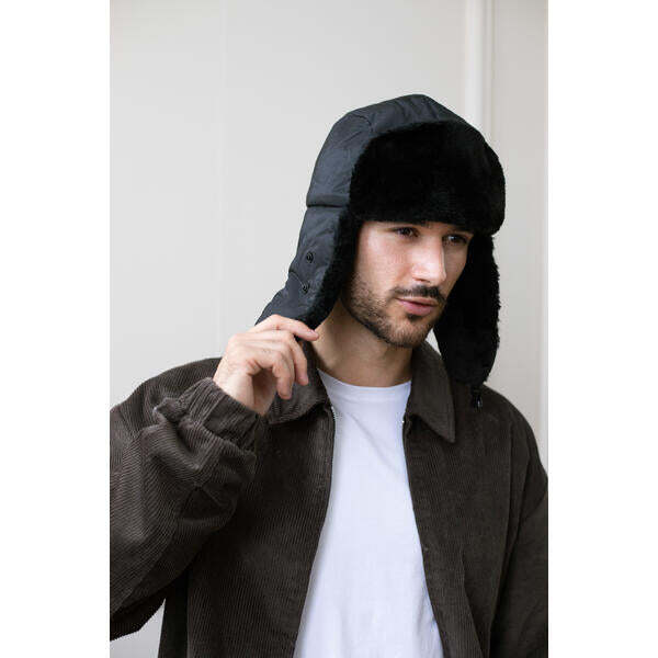 SVNX black lined trapper hat with detachable mouth cover (British brand)