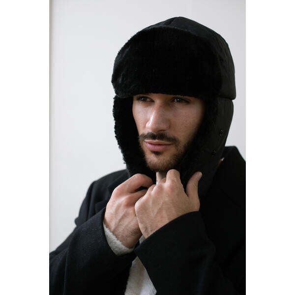 SVNX black lined trapper hat with detachable mouth cover (British brand)