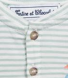 Tartine et Chocolat striped button-up T-shirt with dinosaur embroidery for children 3 months to 4 years (British brand)