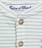 Tartine et Chocolat striped button-up T-shirt with dinosaur embroidery for children 3 months to 4 years (British brand)