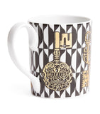 Fornasetti monochrome mug with Chiavi keys and Losanghe print, 9cm x 7cm - British product