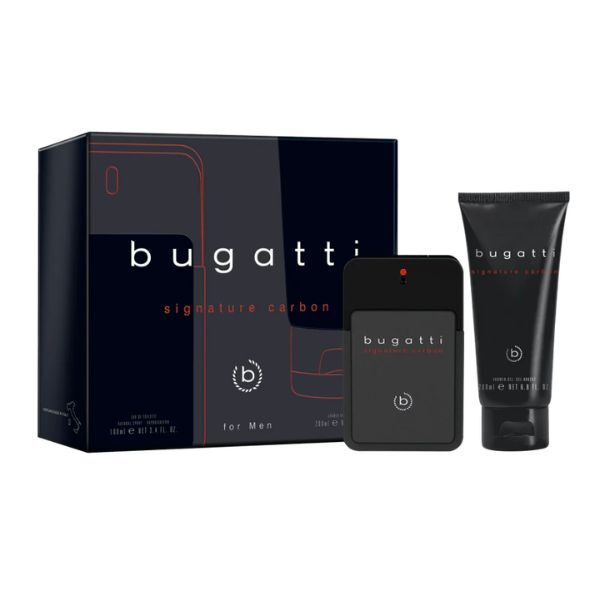 Bugatti Signature Carbon men's gift set 100ml EDT and 200ml shower gel, imported from the UK