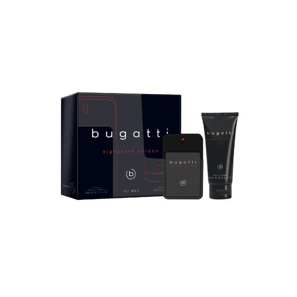 Bugatti Signature Carbon men's gift set 100ml EDT and 200ml shower gel, imported from the UK