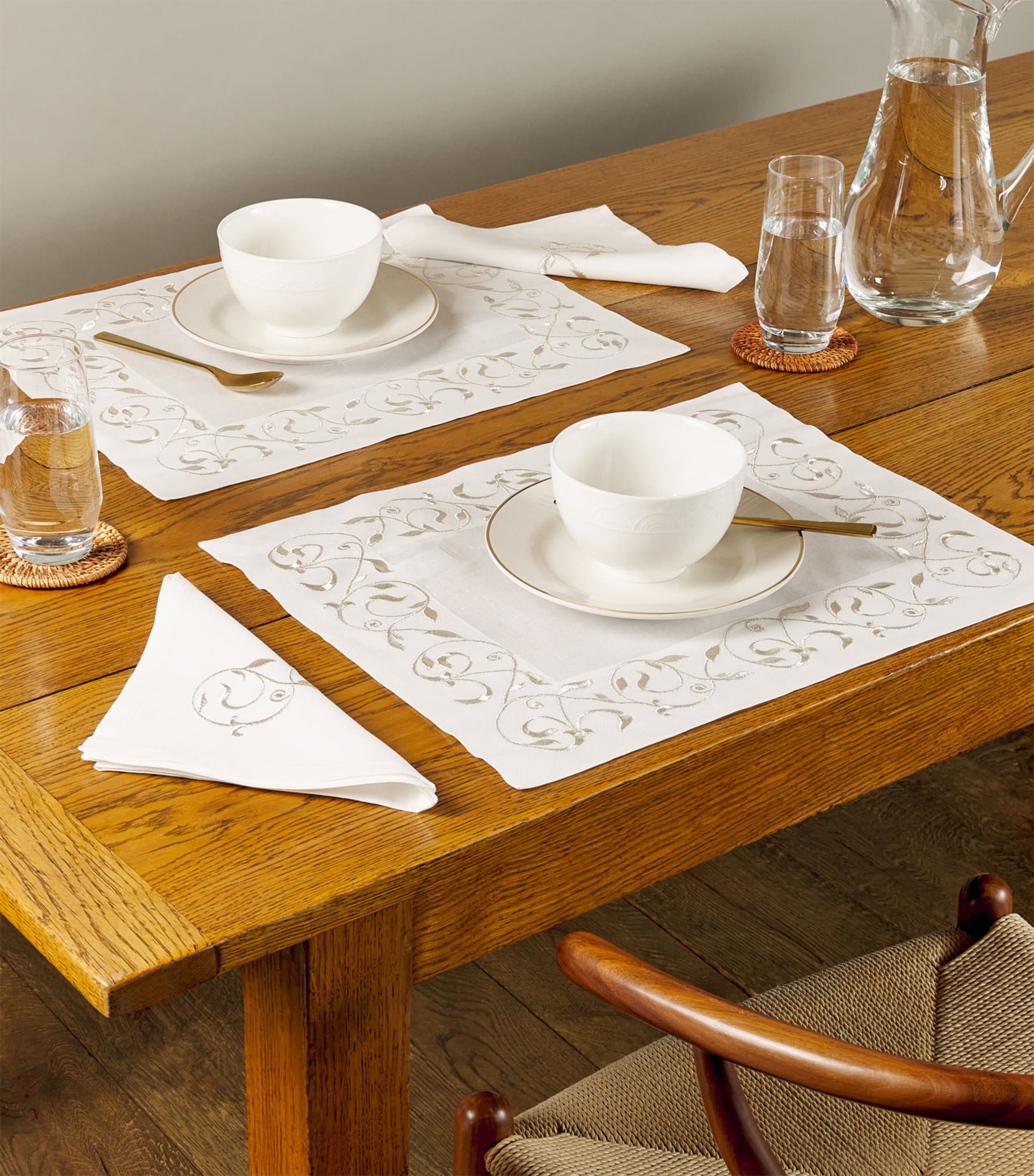Dea Linen embroidered scroll napkin 45cm x 45cm - British product