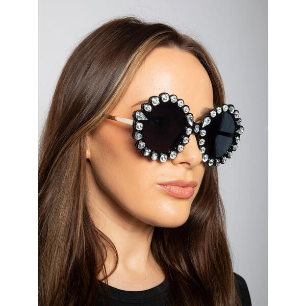 SVNX round floral gem novelty sunglasses black one size, imported from the UK