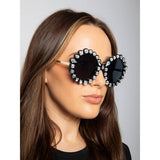SVNX round floral gem novelty sunglasses black one size, imported from the UK