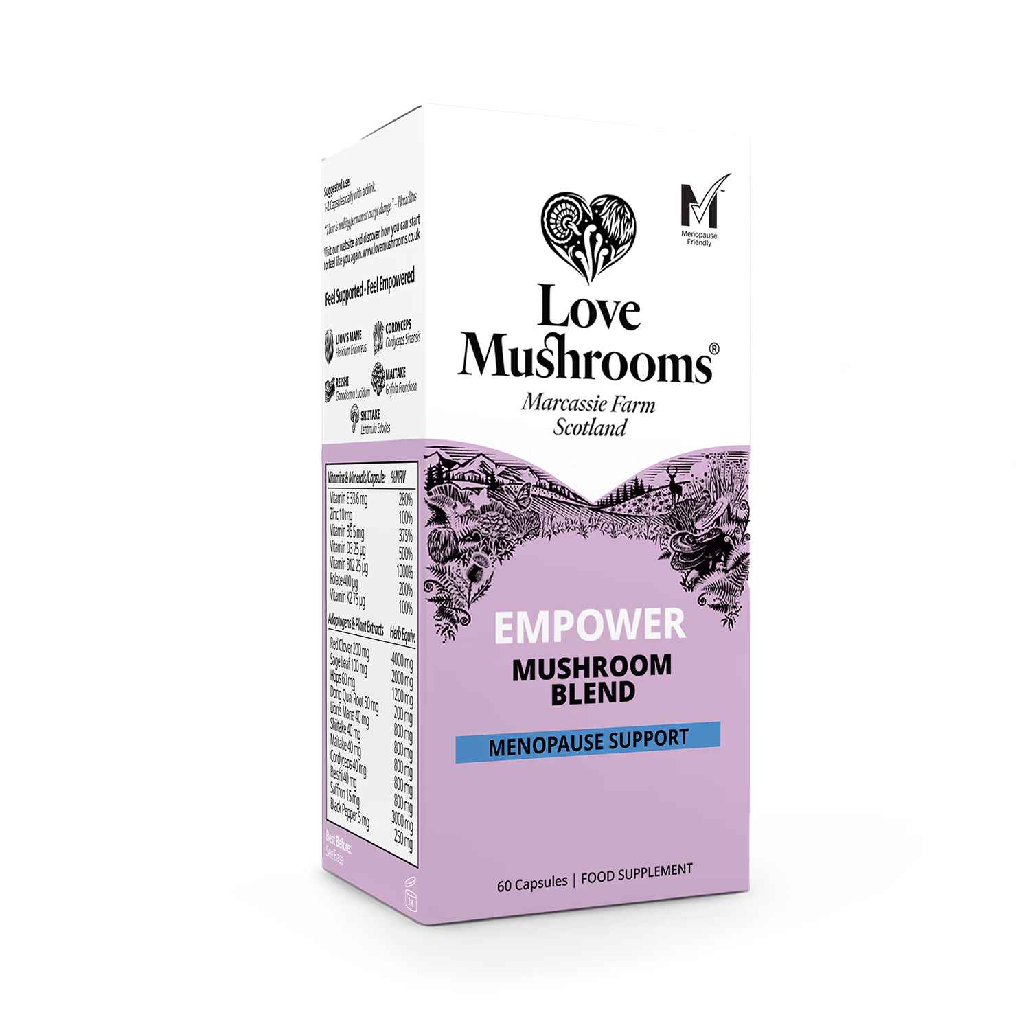 Love Mushrooms mushroom blend for menopause 60 capsules, UK version