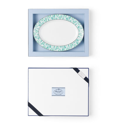 Assiette de service petite avec imprimé géométrique et bordure noire, diamètre 28 cm