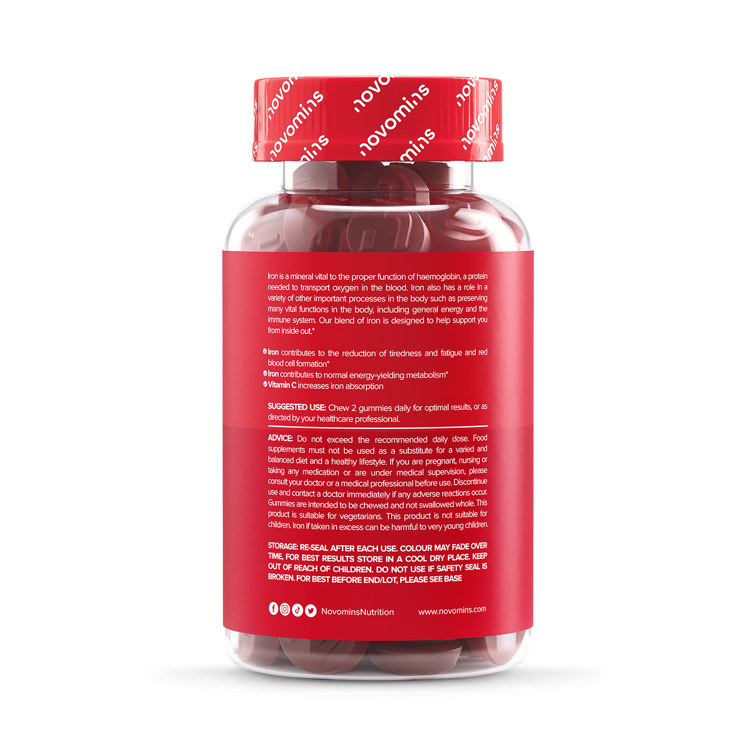 Novomins iron gummies strawberry flavoured 60 gummies, UK version