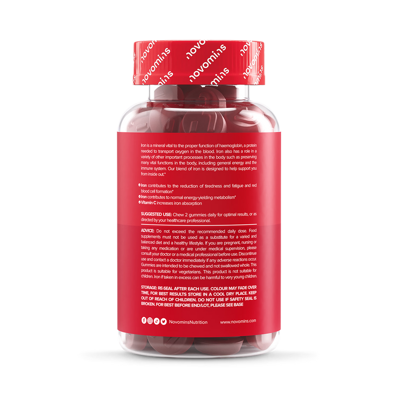 Novomins iron gummies strawberry flavoured 60 gummies, UK version