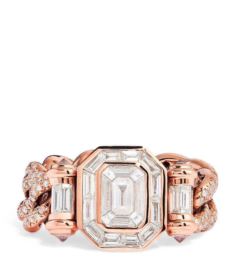 SHAY rose gold diamond pavé link ring (British brand)