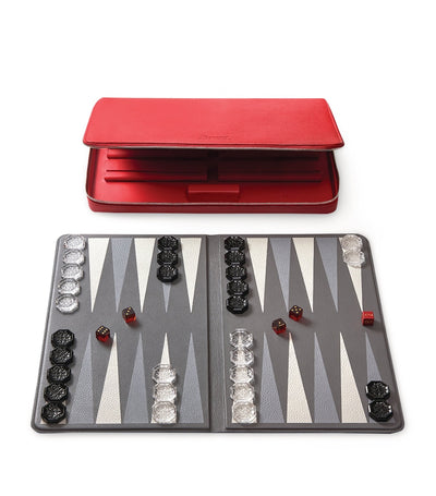 Harrods Nomadic Backgammon Set with Leather Marquetry and Crystal Checkers- Buy online at McGrocer