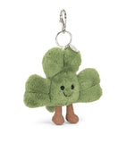Jellycat shamrock bag charm with ultra-plush material and corduroy boots, UK version