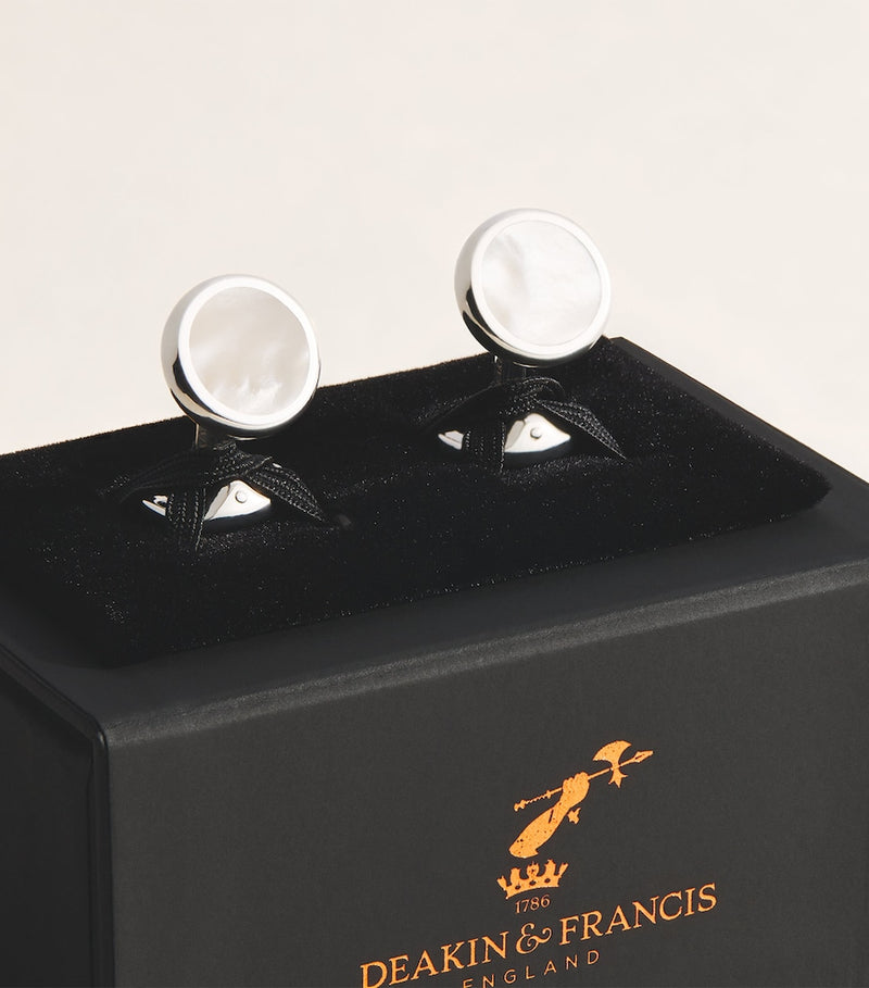 Deakin & Francis sterling silver mother-of-pearl round cufflinks, imported from the UK