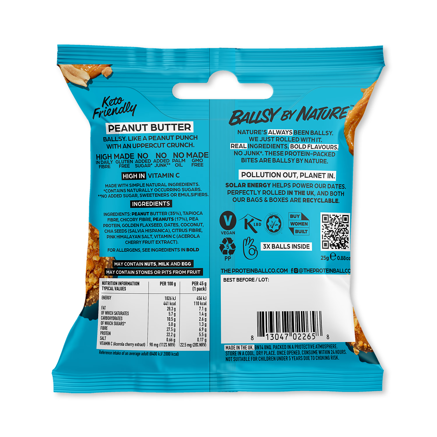 Ballsy low sugar peanut butter single bag, UK version