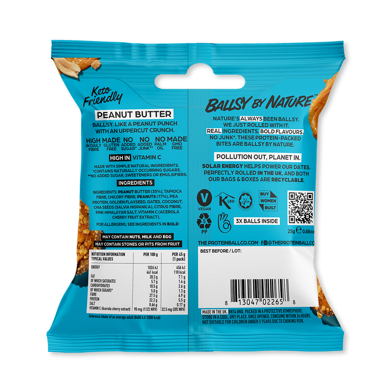 Ballsy low sugar peanut butter single bag, UK version