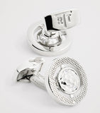Tateossian rhodium-plated cubic zirconia halo round cufflinks (British brand)