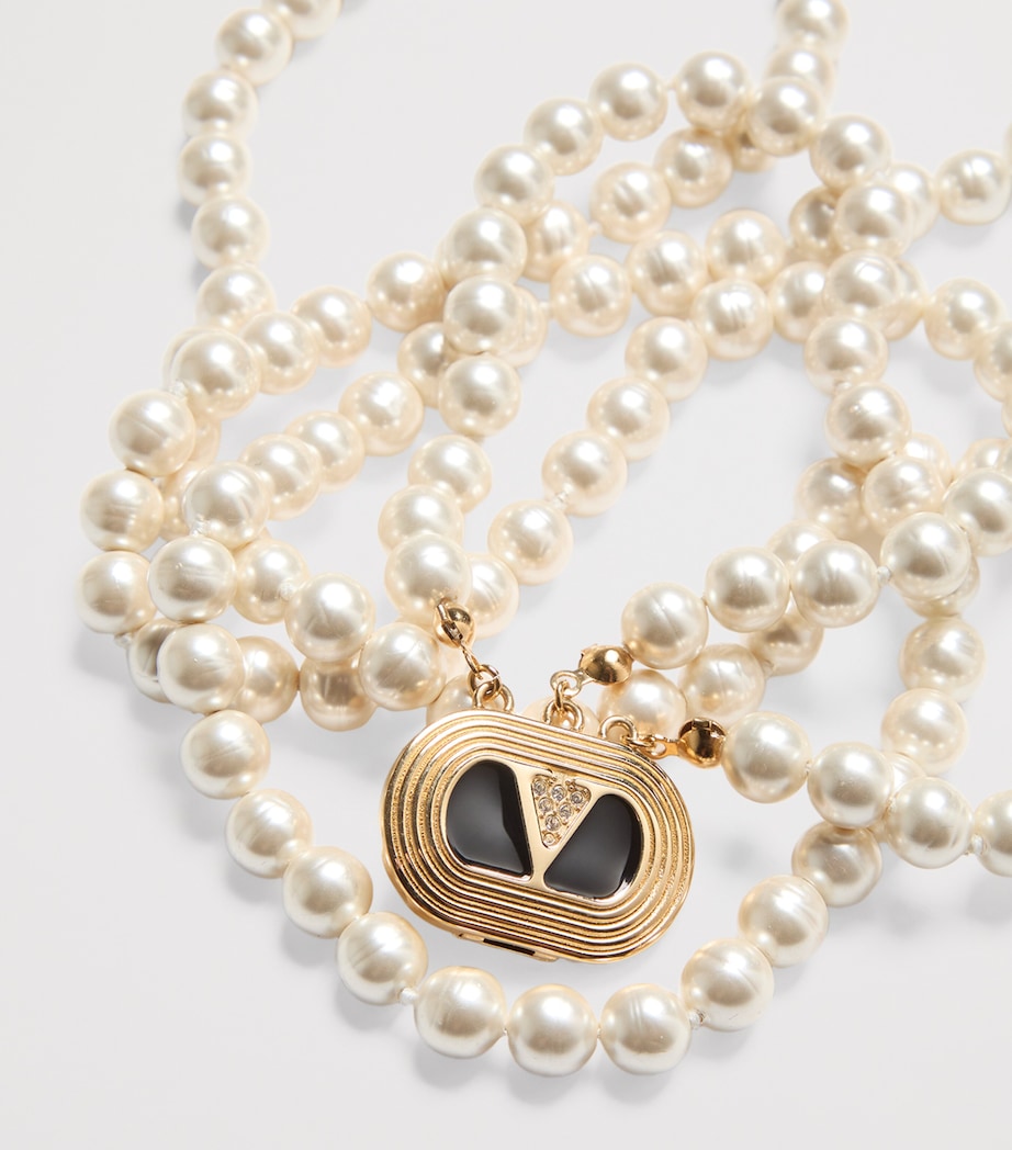 Valentino Garavani Ovalette necklace faux pearl crystal 42cm, imported from the UK