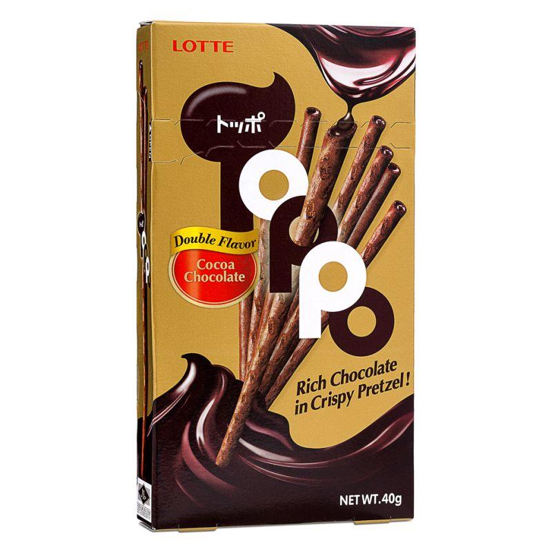 Lotte Toppo cocoa chocolate crispy pretzel snack, imported from the UK
