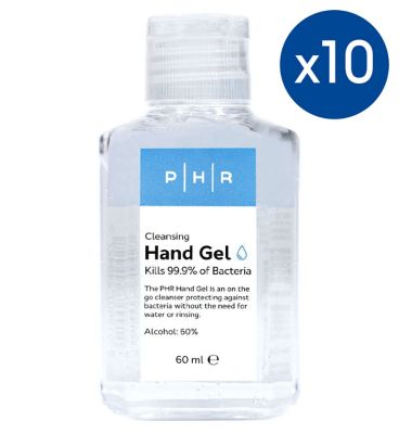 Pack of 10 PHR Hand Sanitiser Gel 60ml Accessories & Cleaning Boots   