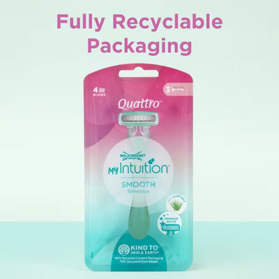شفرة حلاقة MyIntuition Quattro Sensitive Comfort تستخدم لمرة واحدة Superdrug عبوة من 3 - اشترِ عبر الإنترنت من McGrocer
