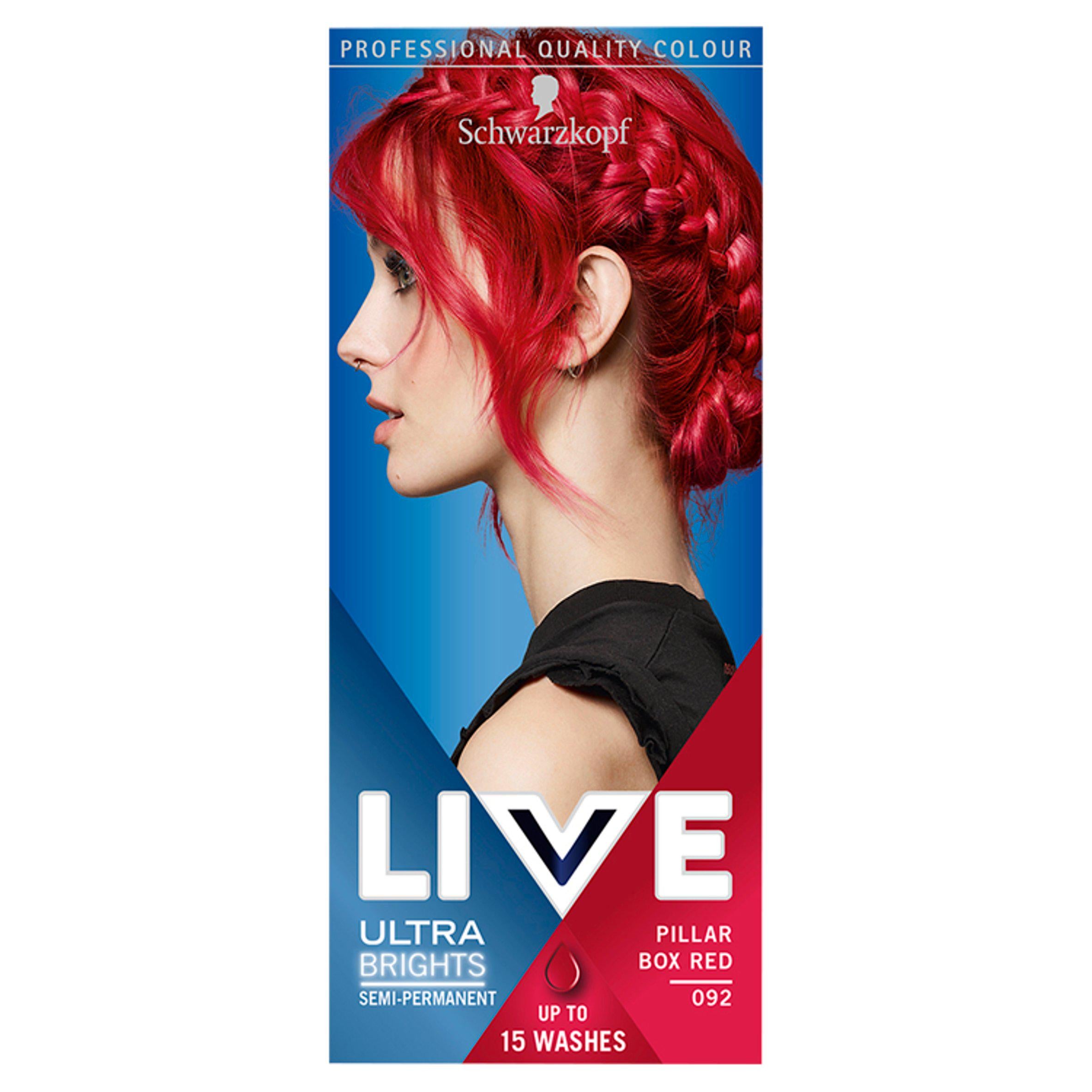 Schwarzkopf Live Ultra Brights or Pastel Semi-Permanent Hair Dye, Pillar Box Red 092 Auburn Sainsburys   