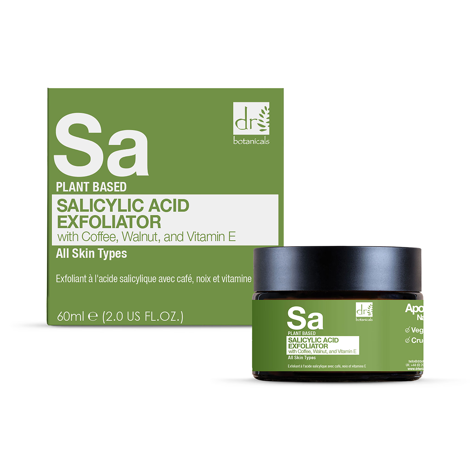 Dr Botanicals salicylic acid exfoliator with coffee walnut vitamin E 60ml - British product
