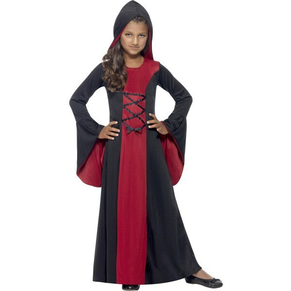 Smiffys vamp costume red black hooded dress lace-up detail, UK version