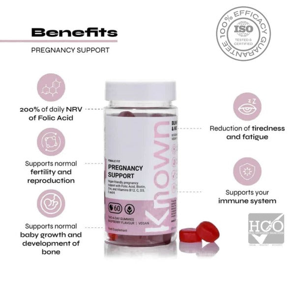 Known Nutrition pregnancy support gummies raspberry vegan, UK version
