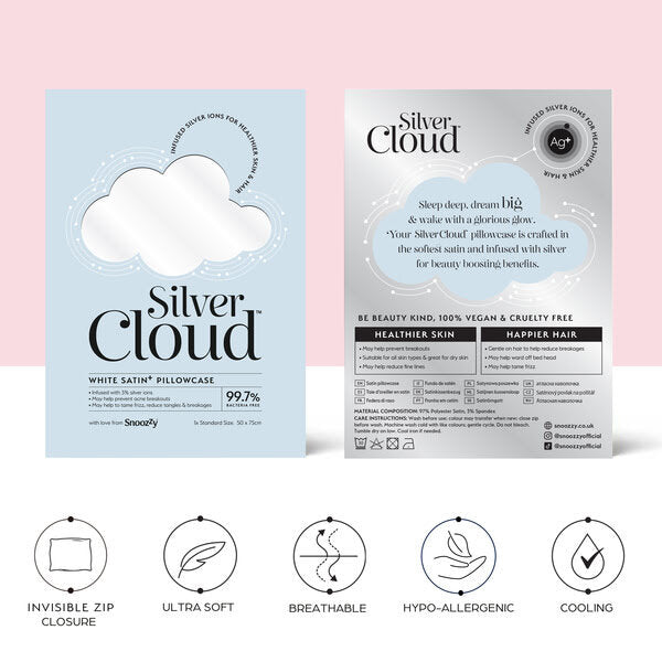 Silver Cloud white and silver satin standard pillowcases (British brand)