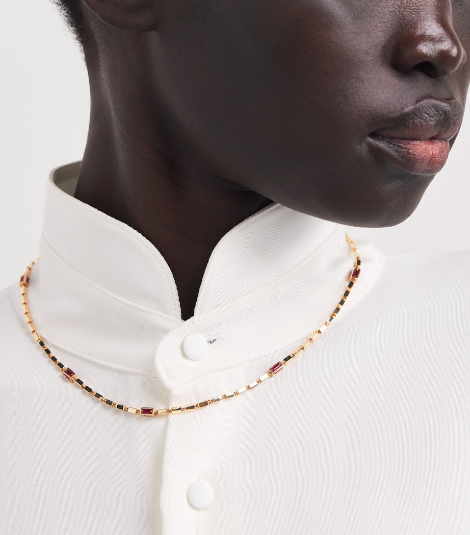Suzanne Kalan rose gold and ruby medium block chain necklace, imported from the UK