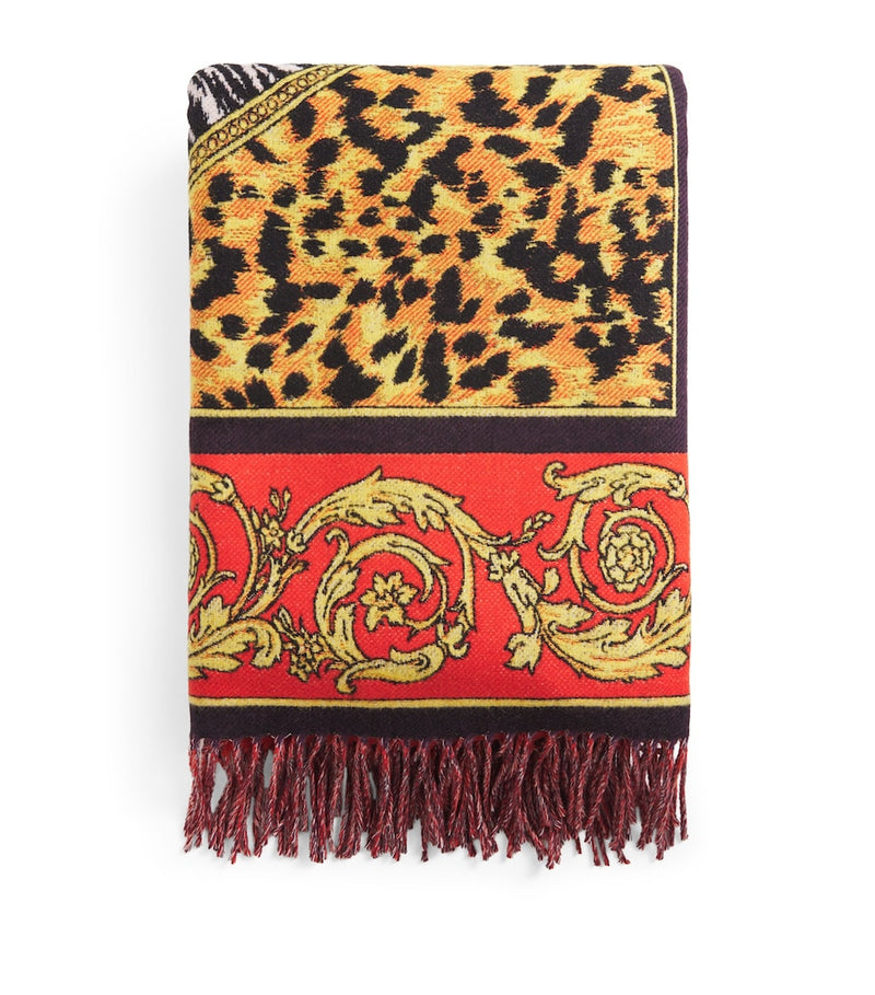 Versace wild cats design wool jacquard throw 143cm x 148cm (British brand)