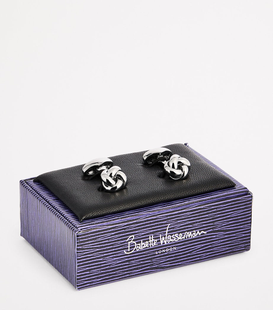 Babette Wasserman rhodium-plated metal knot cufflinks (British brand)