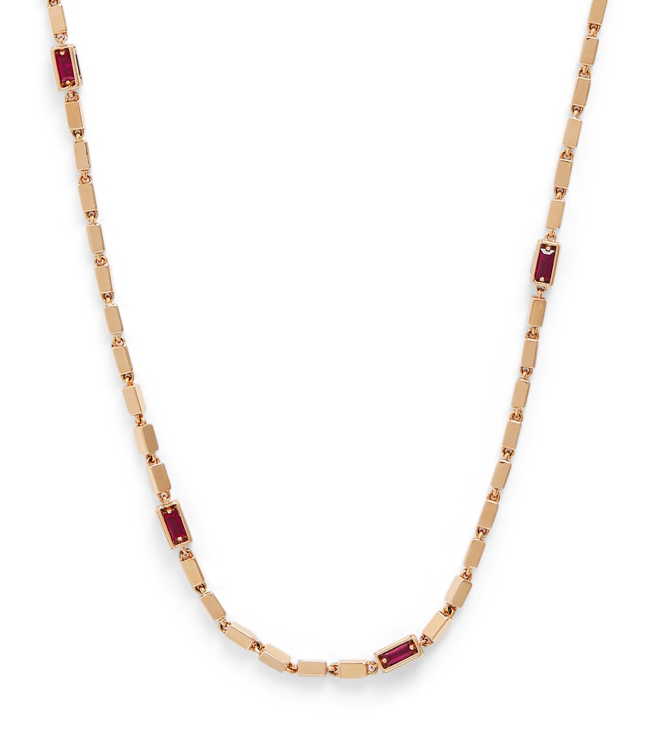 Suzanne Kalan rose gold and ruby medium block chain necklace, imported from the UK