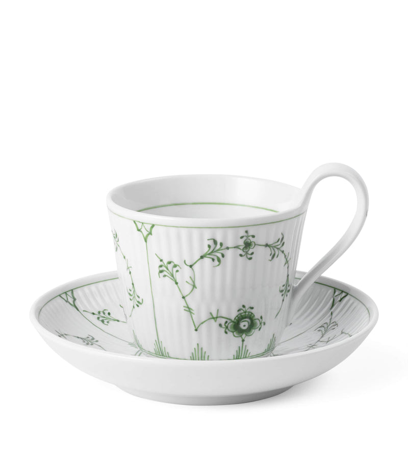 Royal Copenhagen Green Fluted Plain cup saucer set, imported from the UK