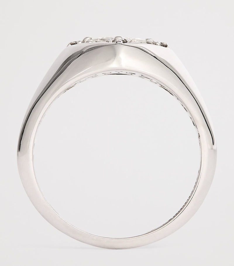 Suzanne Kalan white gold diamond princess signet ring size 4, imported from the UK