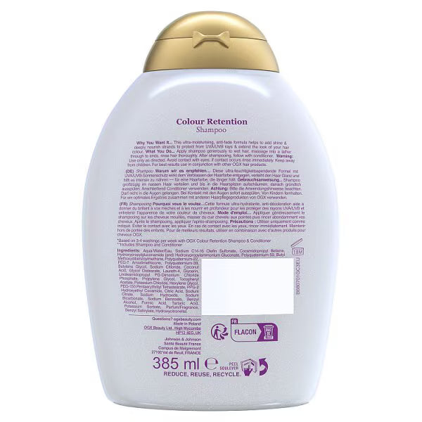 OGX Colour Retention Shampoo for Coloured Hair 385ml, imported from the UK