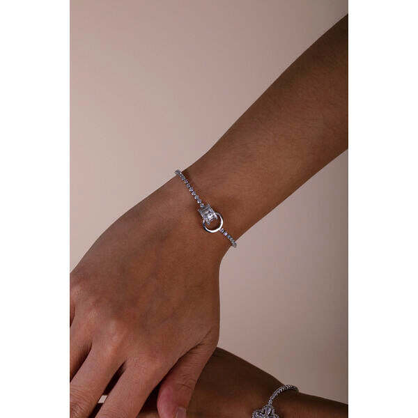 SVNX double ring diamante bracelet silver stainless steel (British brand)