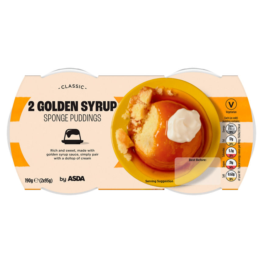 ASDA Classic Golden Syrup Sponge Puddings 2 x 95g (190g) GOODS ASDA   