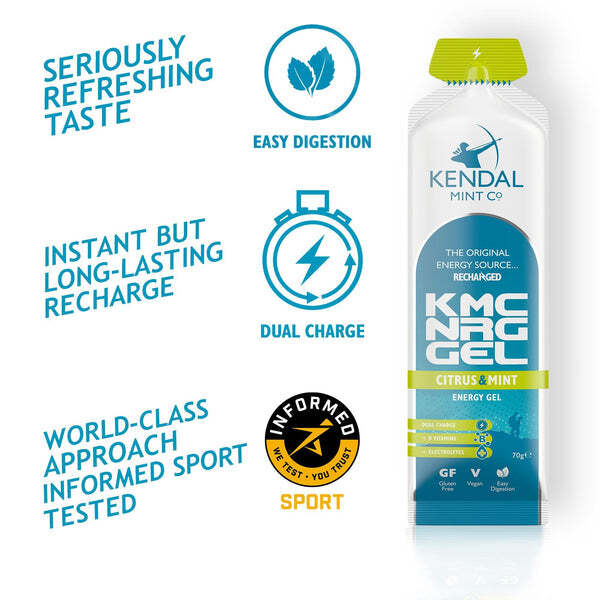 KMC NRG energy gels citrus mint flavor bundle 48x70g, imported from the UK