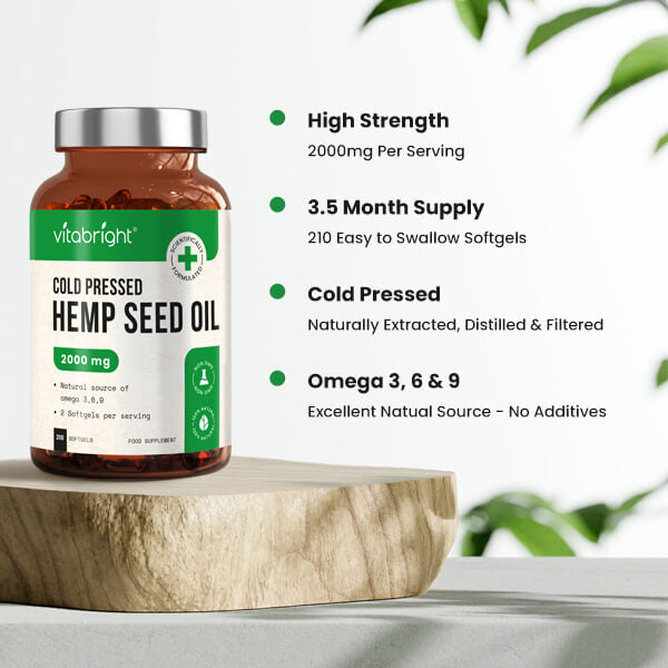 VitaBright hemp seed oil softgels 2000mg 210 capsules, UK version