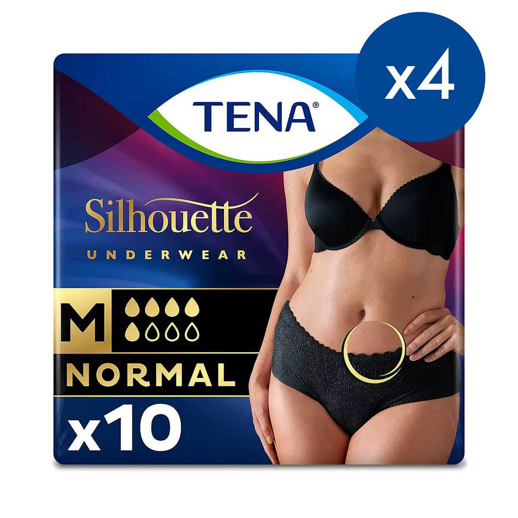 TENA Silhouette Normal Black Lady incontinence Low Waist Pants - Medium - 4 packs of 10 bundle