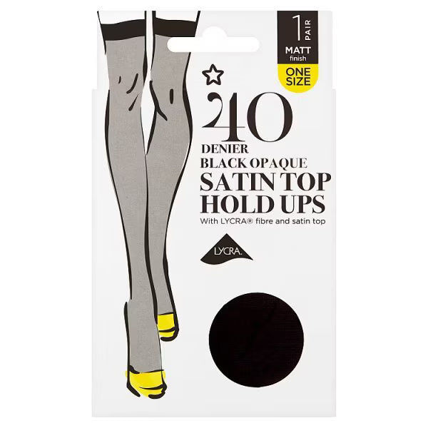 Superdrug opaque satin hold up tights black (British brand)