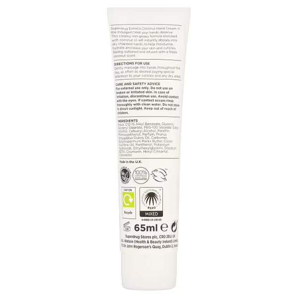Superdrug Coconut Hand Cream 65ml (British brand)