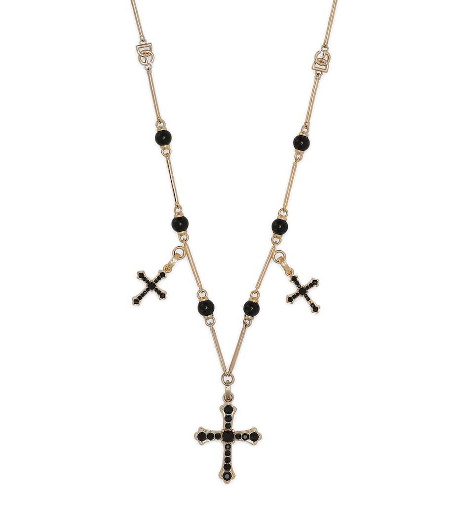 Dolce&Gabbana beaded cross necklace with black beads, UK version