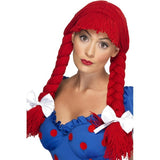 Smiffys rag doll wig red pigtails fringe bows (British brand)