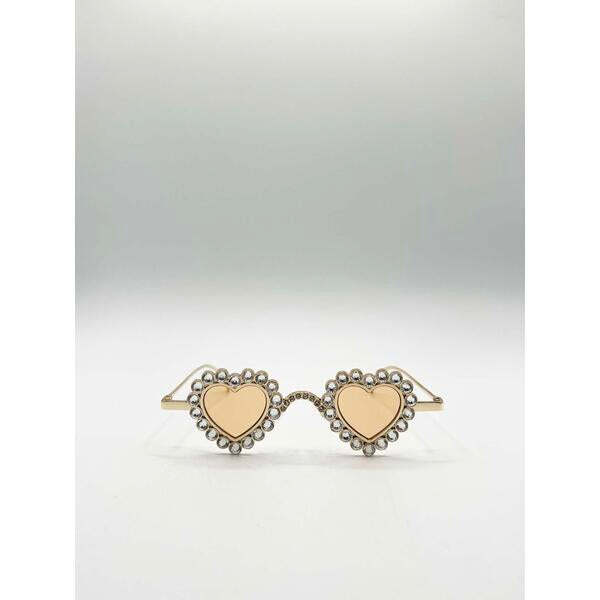 SVNX Heart Diamante sunglasses gold frame champagne lenses, imported from the UK