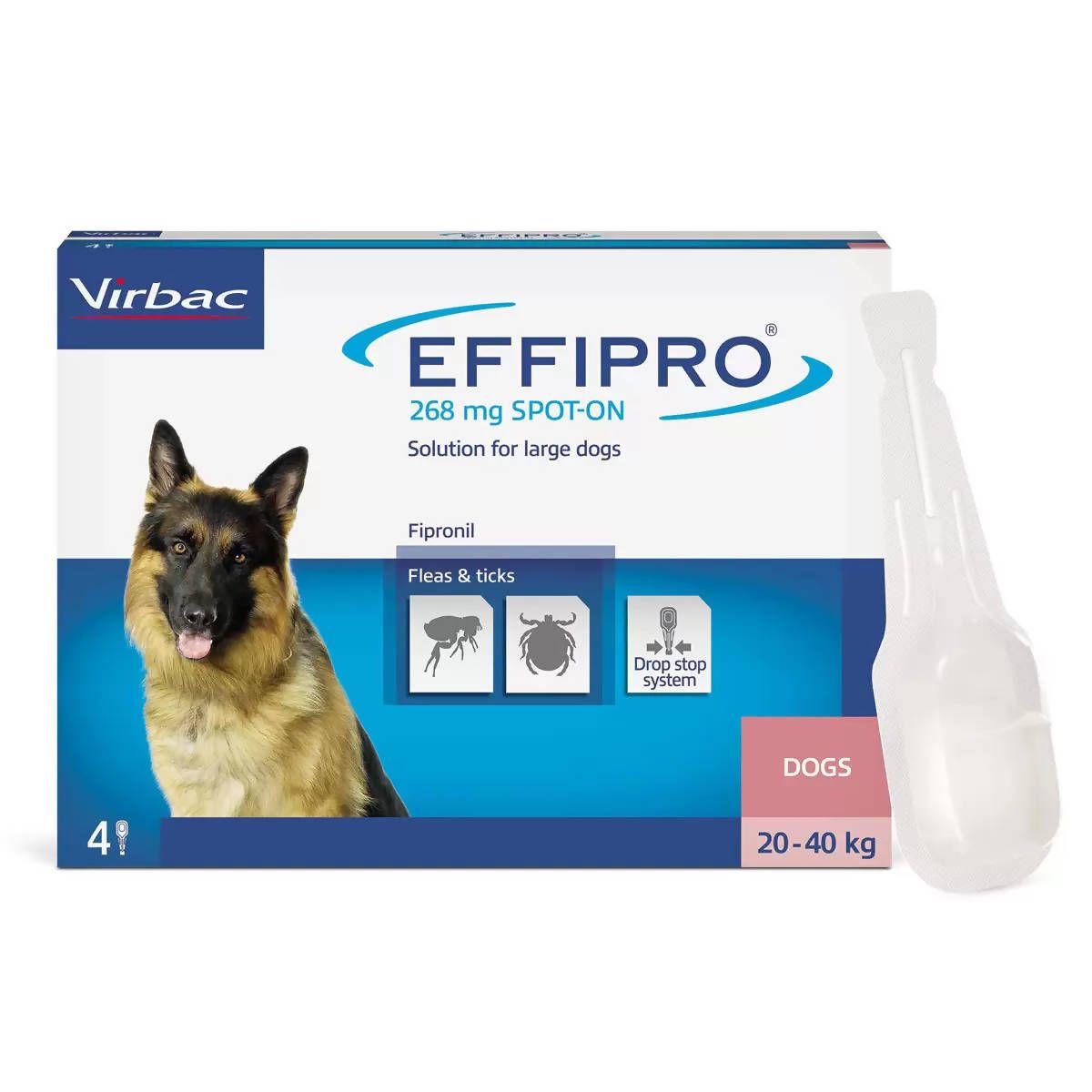 Effipro&amp;reg; Spot-On Flea and Tick Treatment for Large Dogs (20-40kg), 4 x 268mg