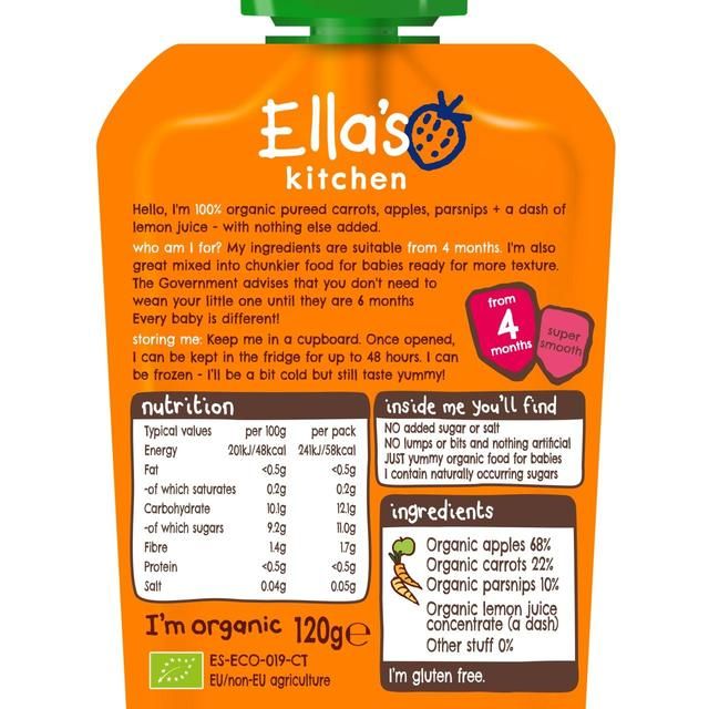 Ella's Kitchen Apples Carrots & Parsnips Baby Food Pouch 4+ Months   120g